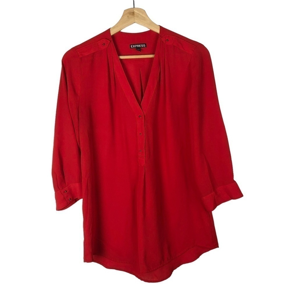 Express Red Henley 3/4 Long Sleeve Blouse S